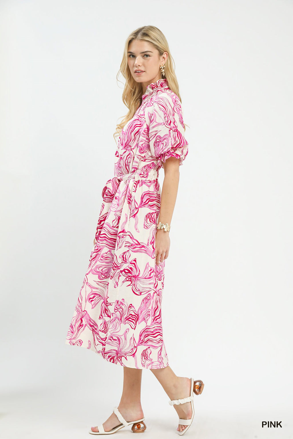 Umgee Abstract Print Smocked Tie Waist Midi Dress - Trendsi | Lola Mariee
