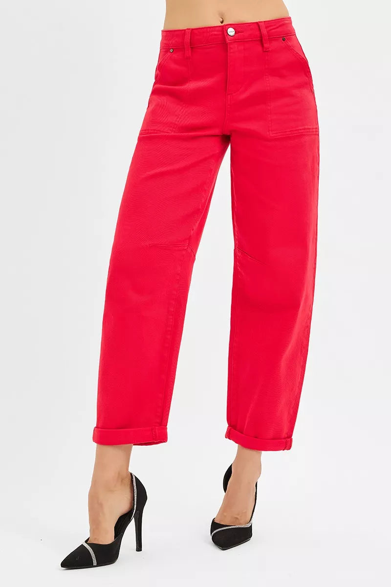 RISEN High Rise Ankle Cuffed Barrel Pants - women's bottoms at Lola Mariee boutique