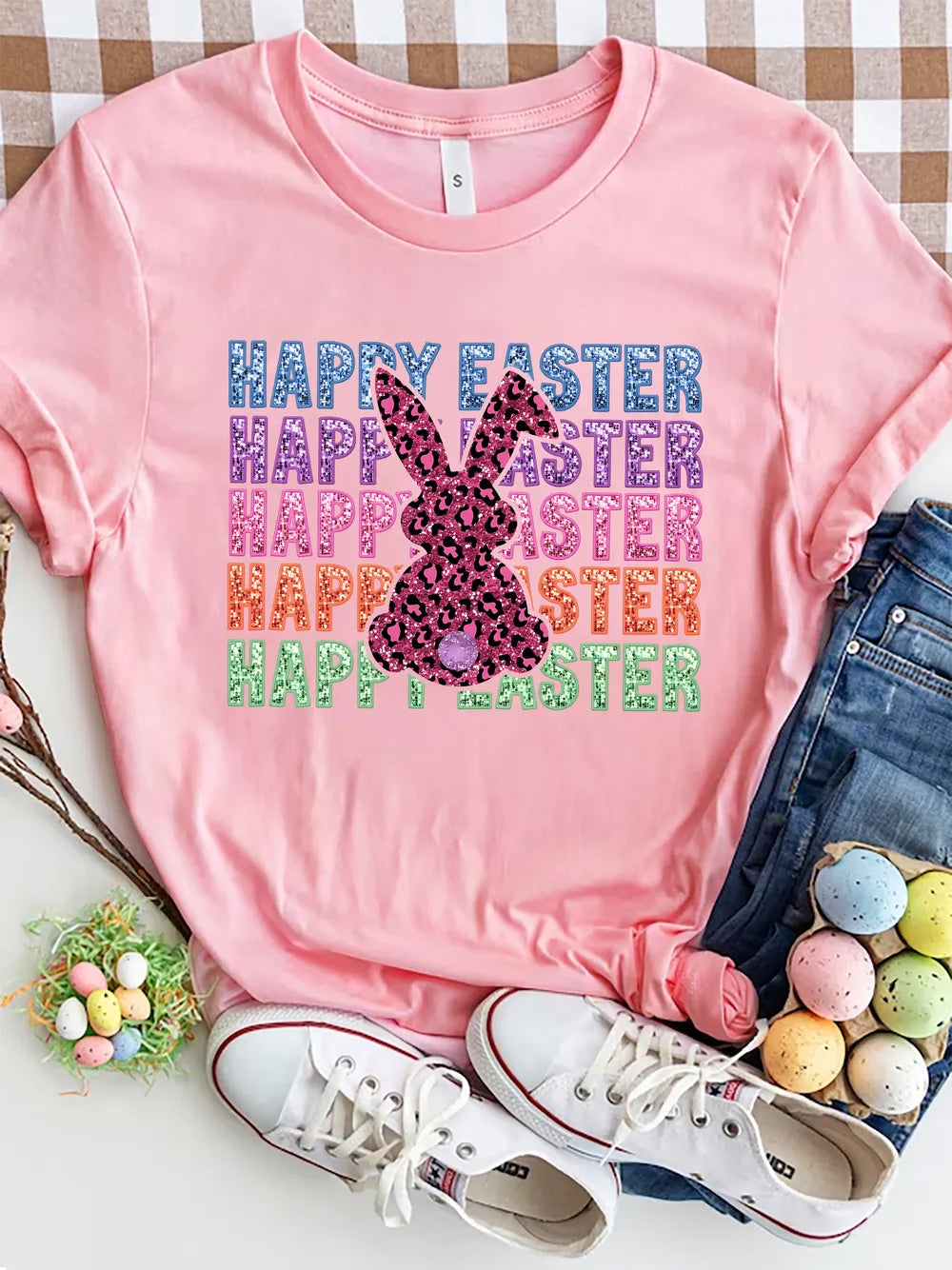 HAPPY EASTER Round Neck Short Sleeve T-Shirt – view 4 | Lola Mariee