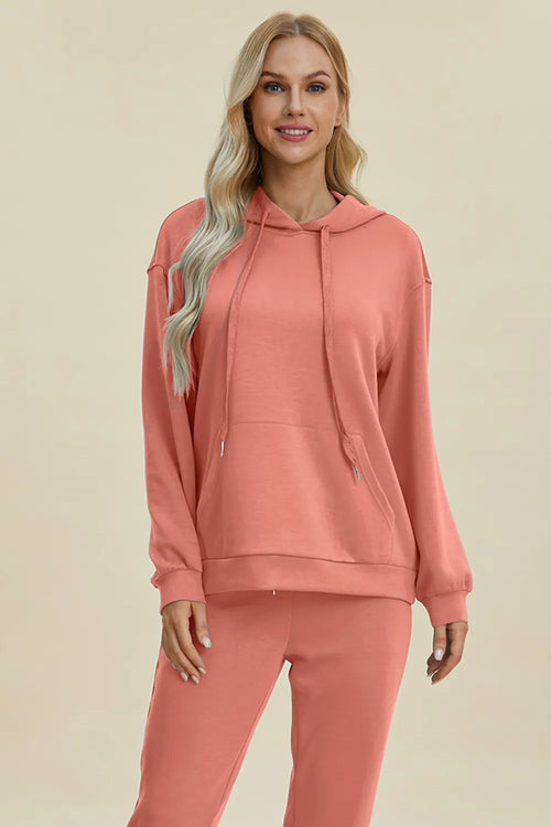 Basic Bae Full Size Air Scuba Drawstring Long Sleeve Hoodie with Kangaroo Pocket – view 2 | Lola Mariee
