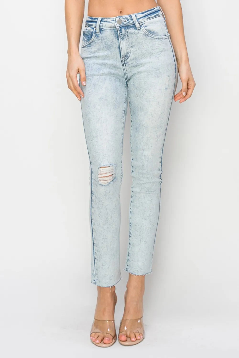 Risen Full Size High Rise Distressed Skinny Jeans - women's bottoms at Lola Mariee boutique