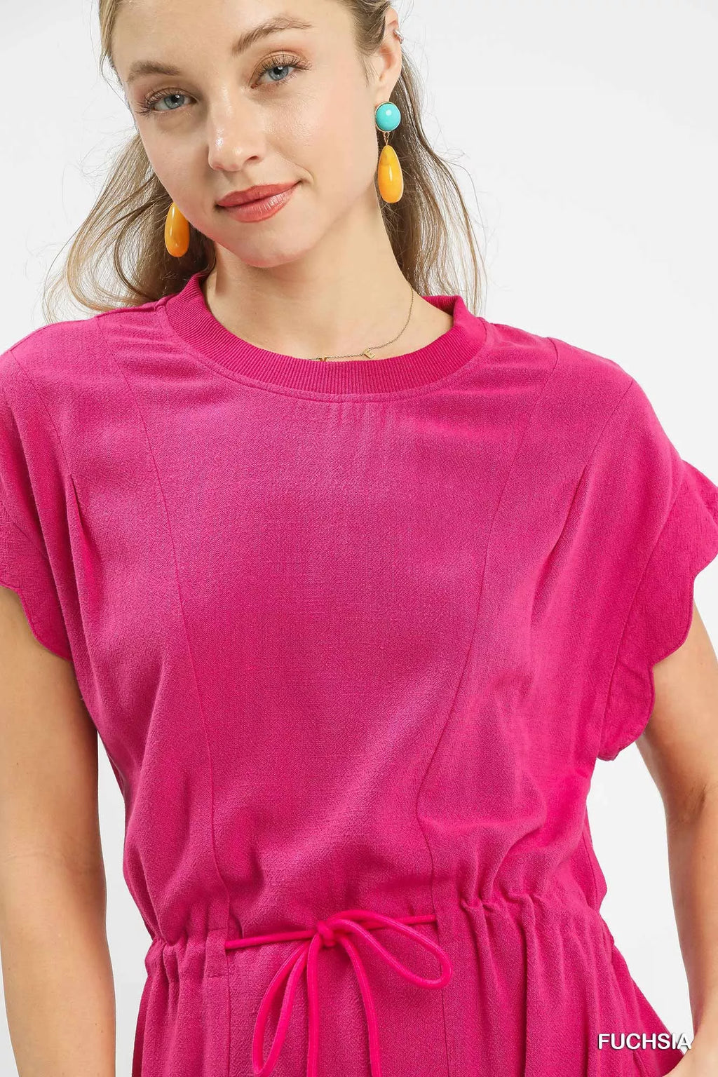 Umgee Linen Blend Scallop Hem Mini Dress - Trendsi | Lola Mariee