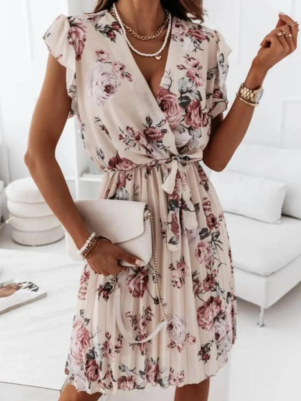 Floral Surplice Ruffled Cap Sleeve Dress - Trendsi | Lola Mariee