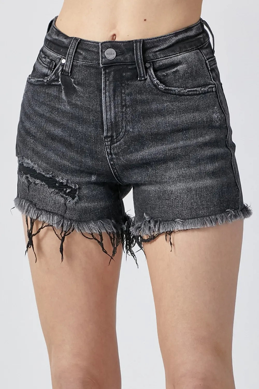 RISEN Raw Hem Denim Shorts with Pockets - women's bottoms at Lola Mariee boutique
