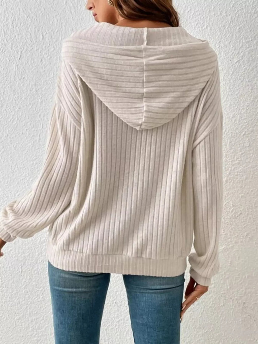 Casual Ribbed Knit Drawstring Hoodie - Trendsi | Lola Mariee