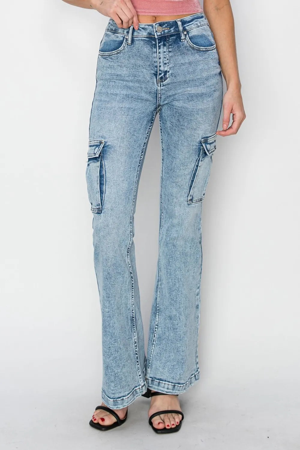 RISEN Full Size High Rise Cargo Flare Jeans - women's bottoms at Lola Mariee boutique