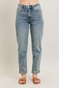 Judy Blue Full Size Hw Vintage Wash Double Roll Cuff Bf Jeans Plus Size - women's bottoms at Lola Mariee boutique