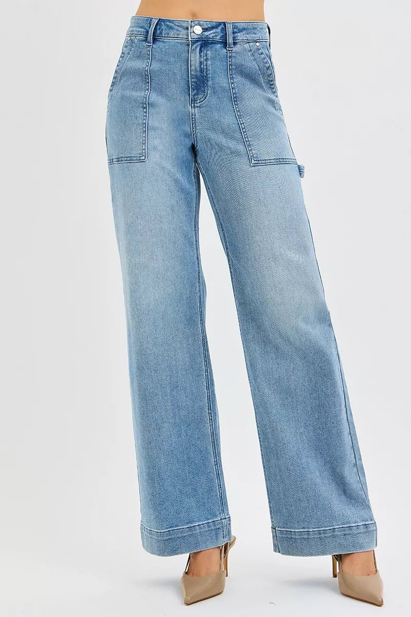 RISEN Full Size High Rise Straight Leg Jeans with Front Pockets Plus Size - women's bottoms at Lola Mariee boutique