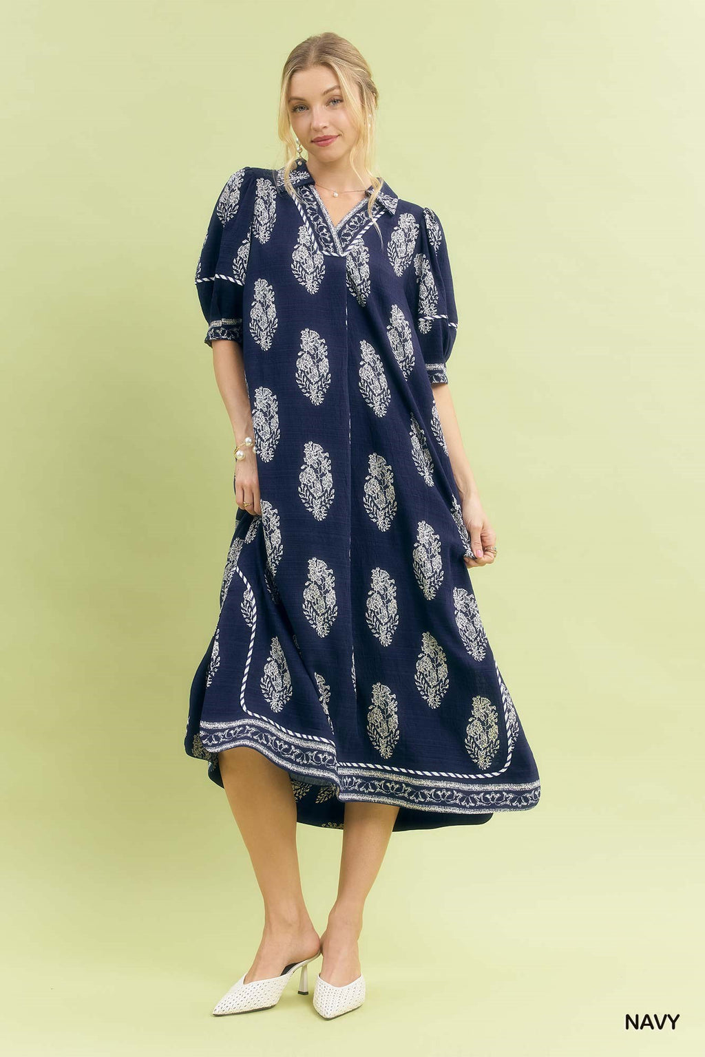 Umgee Border Print Collared Midi Dress - Trendsi | Lola Mariee