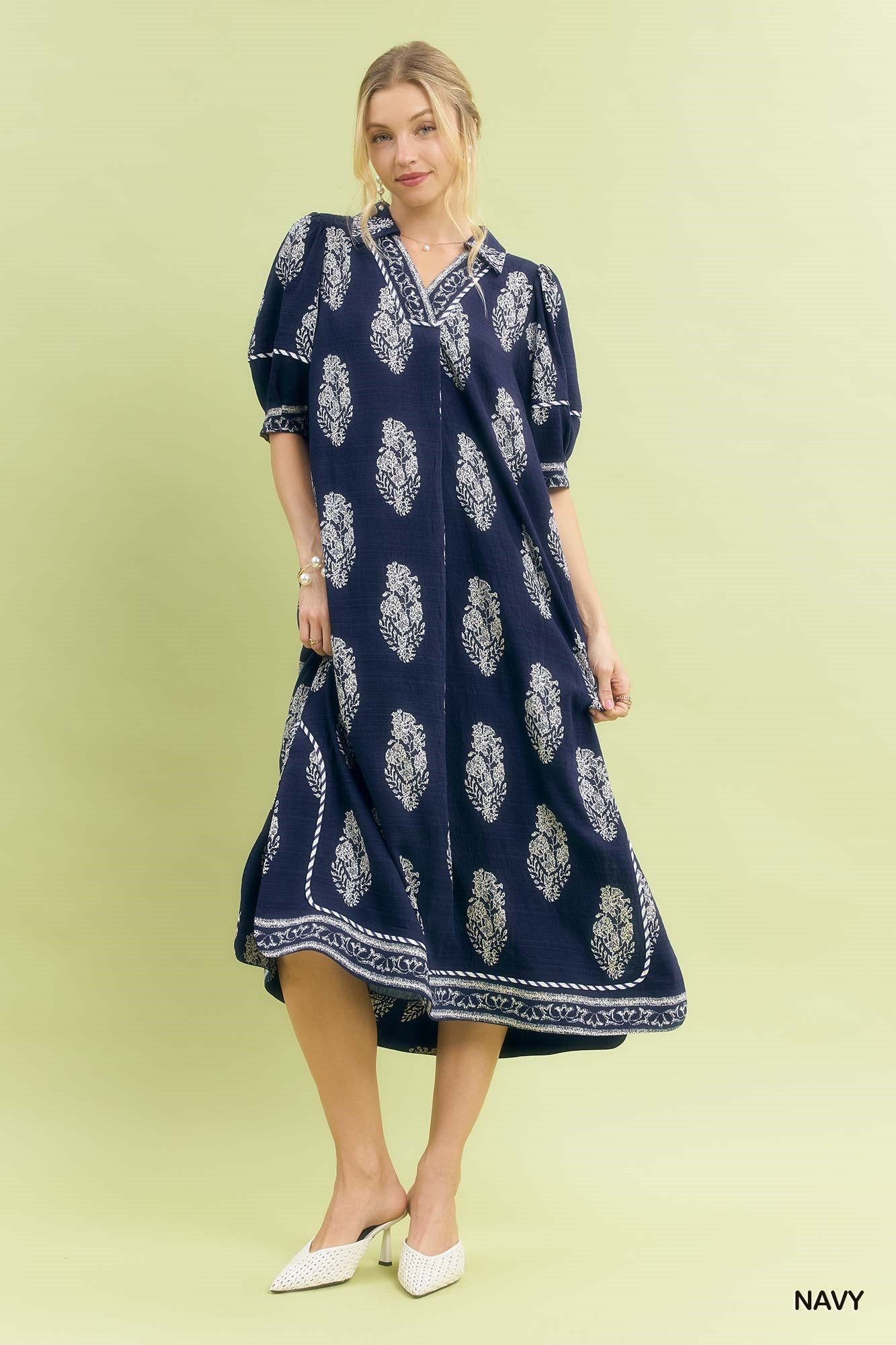 Umgee Border Print Collared Midi Dress - Trendsi | Lola Mariee