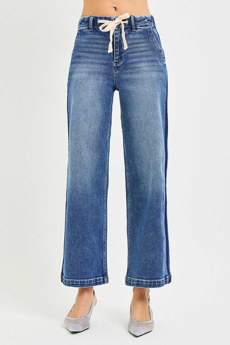 RISEN Elastic Band High Rise Cropped Wide Jeans - Trendsi | Lola Mariee