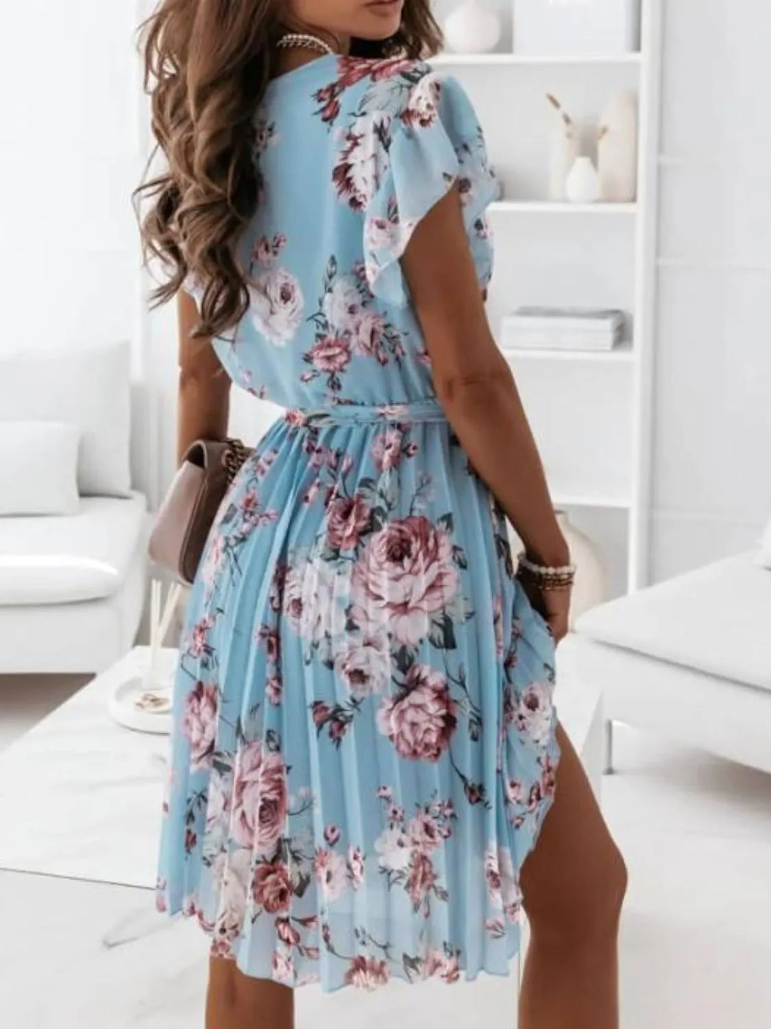 Floral Surplice Ruffled Cap Sleeve Dress - Trendsi | Lola Mariee