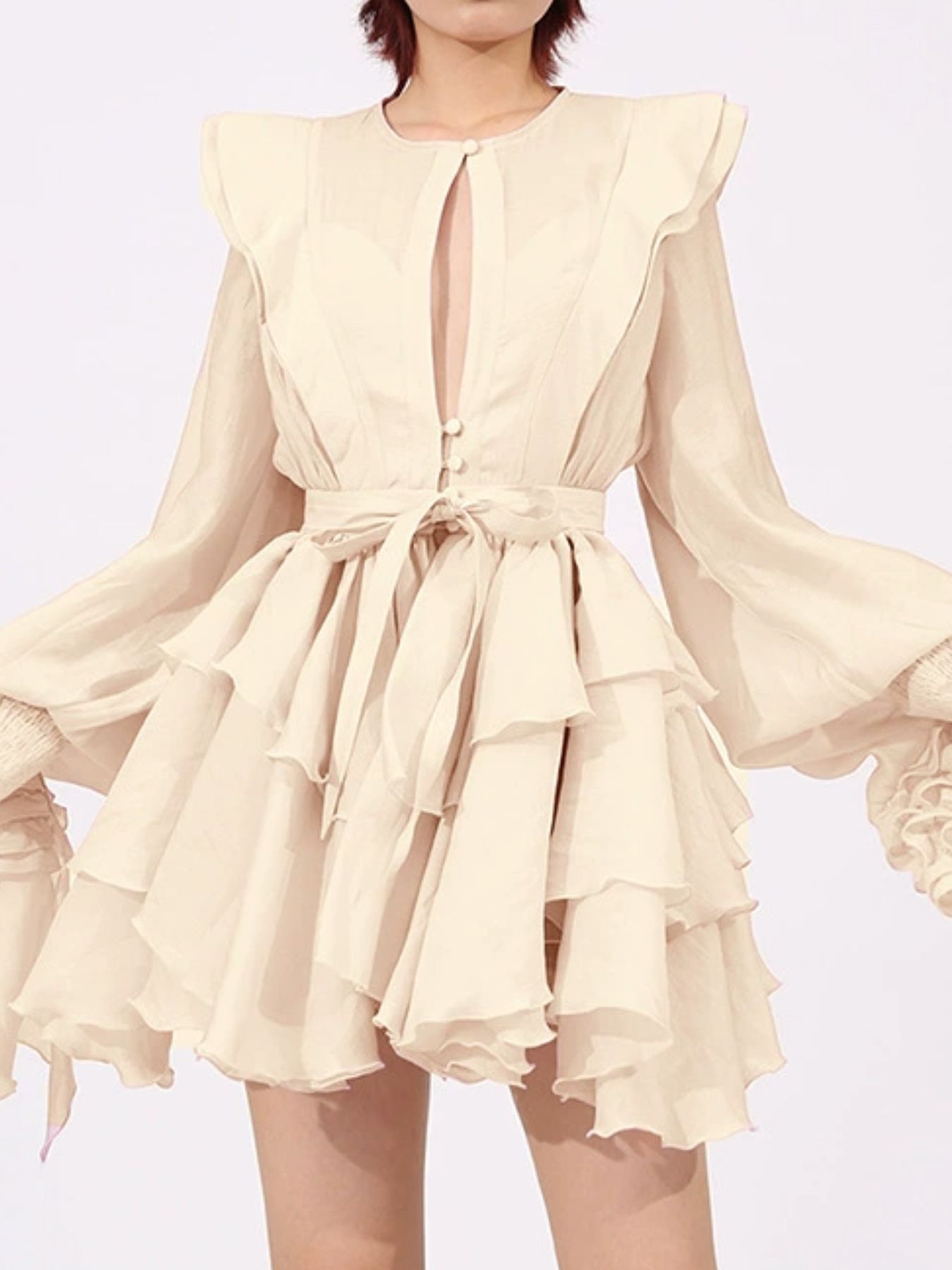 Ruffled Long Sleeve Mini Dress – view 5 | Lola Mariee