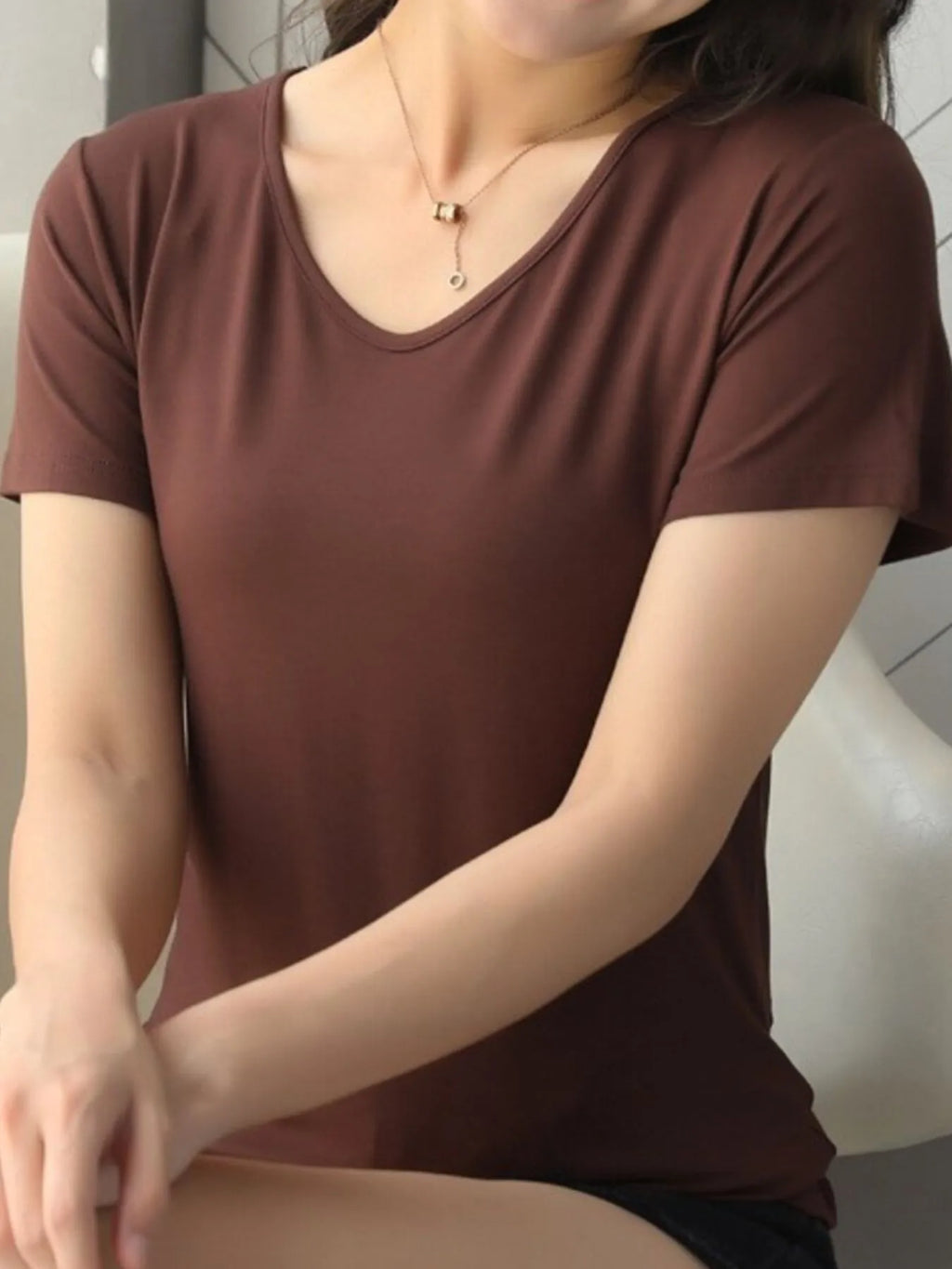 V-Neck Short Sleeve T-Shirt - Trendsi | Lola Mariee