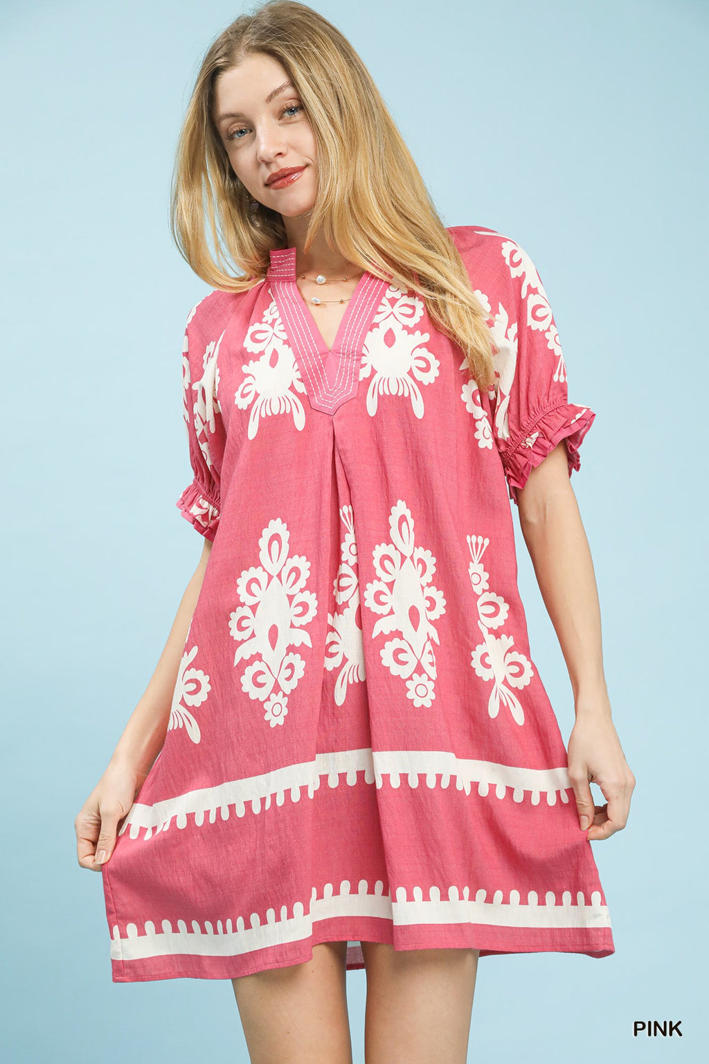 Umgee Two Tone Border Print Mini Dress - Trendsi | Lola Mariee