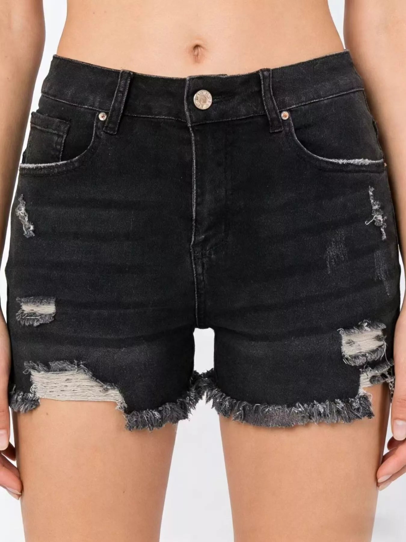 Distressed Frayed Hem Denim Shorts – view 10 | Lola Mariee