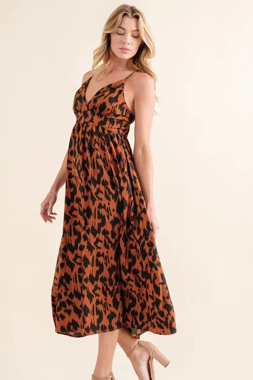 And The Why Leopard Print Plunge Maxi Dress – view 2 | Lola Mariee