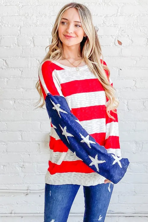 And The Why American Flag Long Sleeve Sweater – view 2 | Lola Mariee
