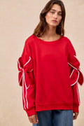 BiBi Bow Detail Sleeves Fleece Sweatshirt - Trendsi | Lola Mariee