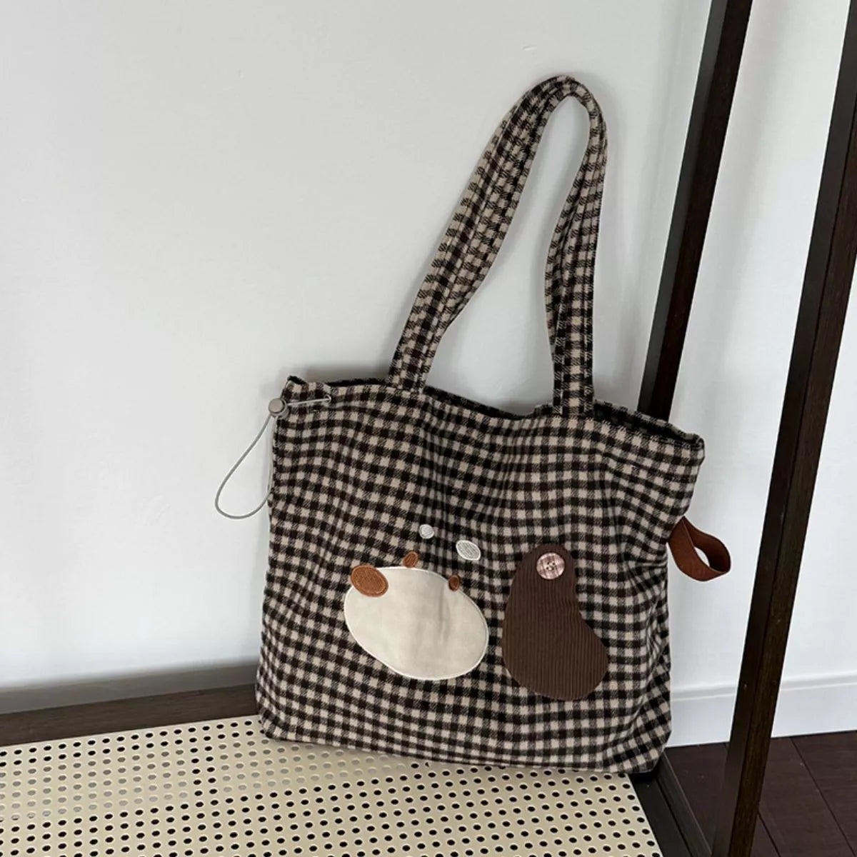 Gingham Drawstring Handbag – view 5 | Lola Mariee