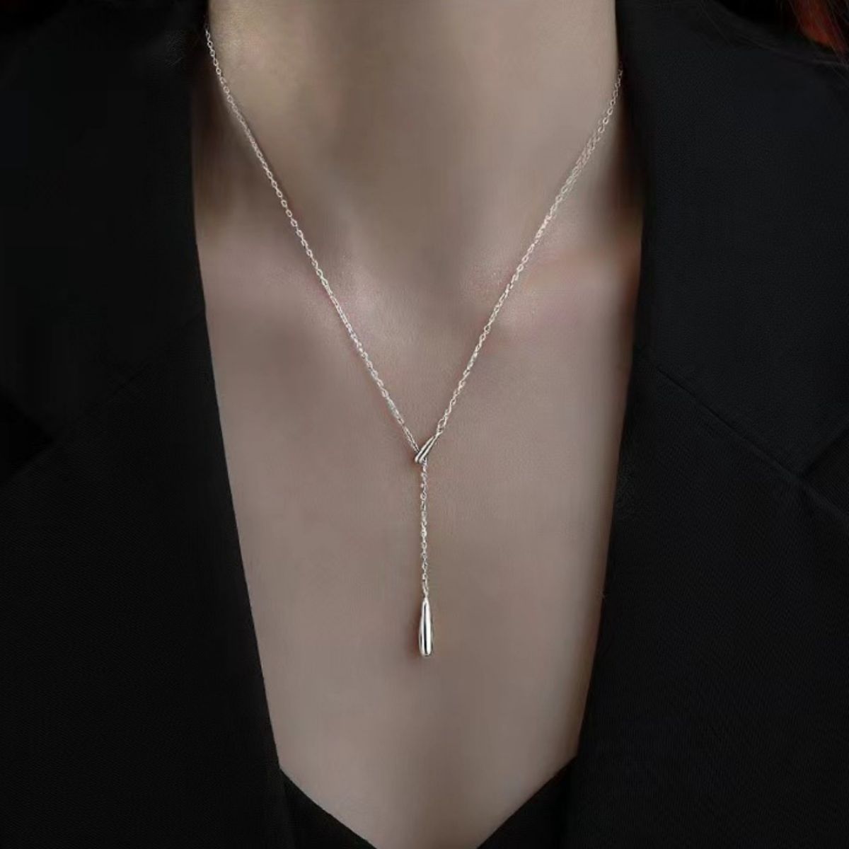 925 Sterling Silver Y-Shaped Pendant Necklace – view 4 | Lola Mariee