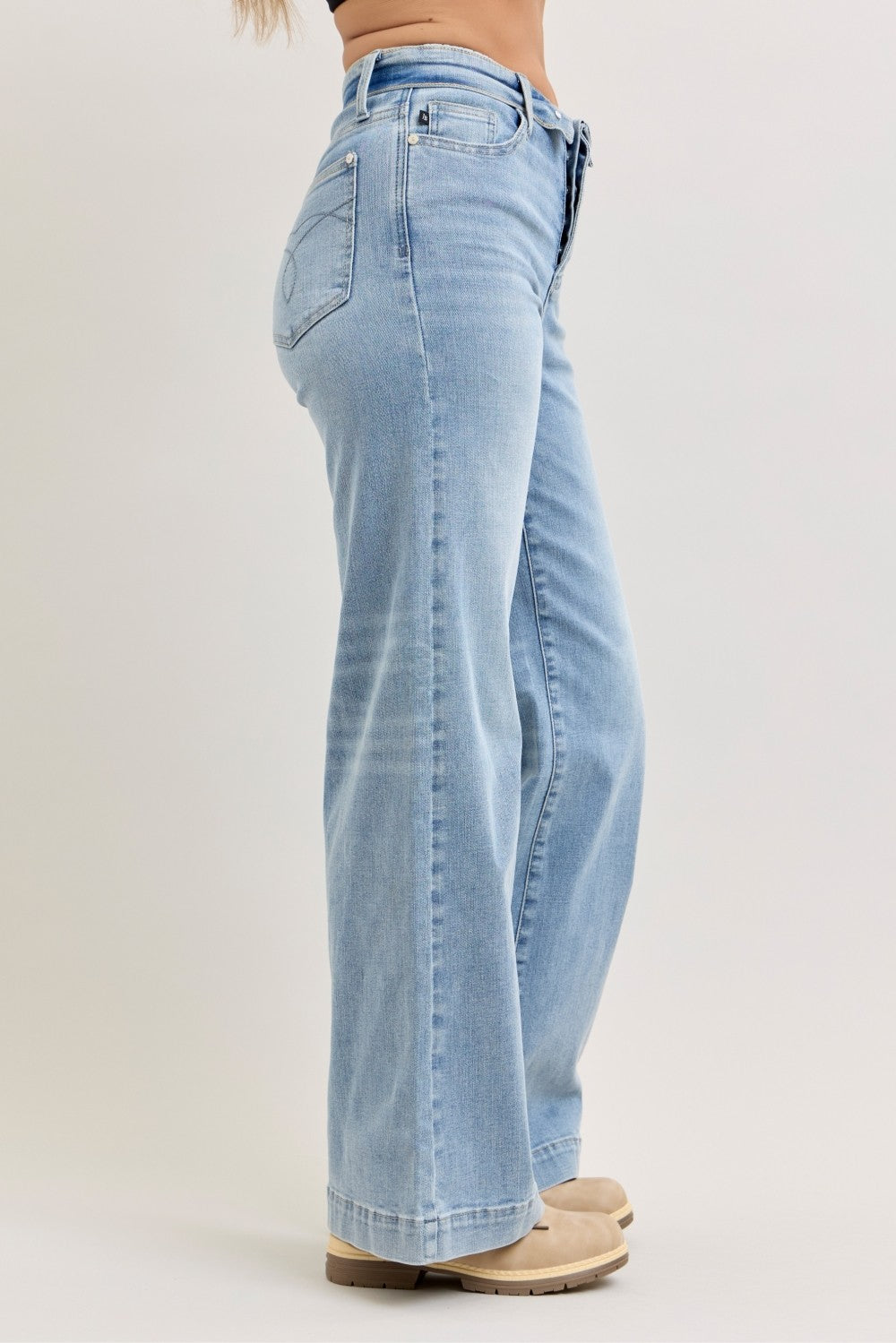 Judy Blue Mid Rise Retro Wide Leg Jeans with Fold-over Waistband - LOLA MARIEE | Lola Mariee
