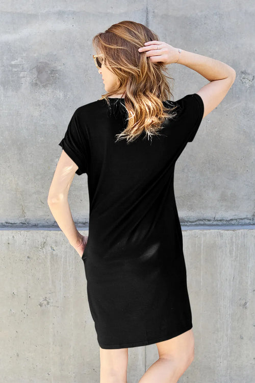 Basic Bae Bamboo Full Size Round Neck Short Sleeve Dress with Pockets – view 2 | Lola Mariee