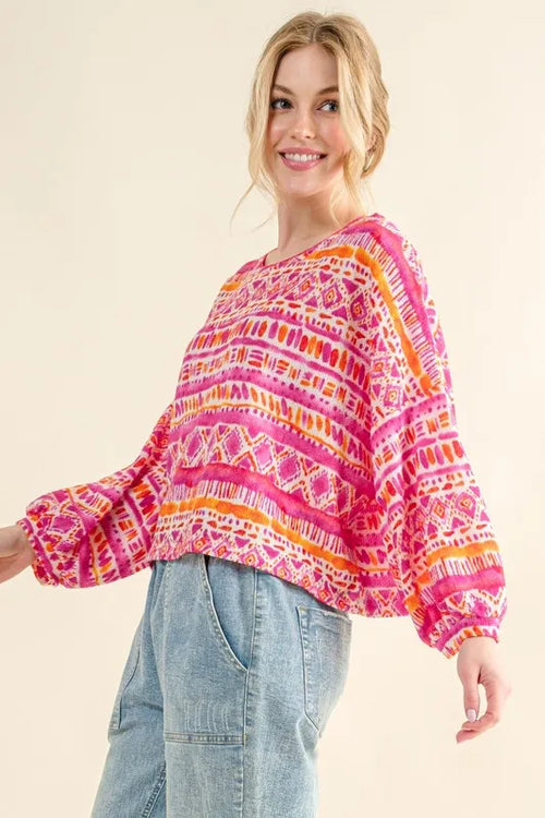 And The Why Cozy Textured Printed Casual Top – view 2 | Lola Mariee