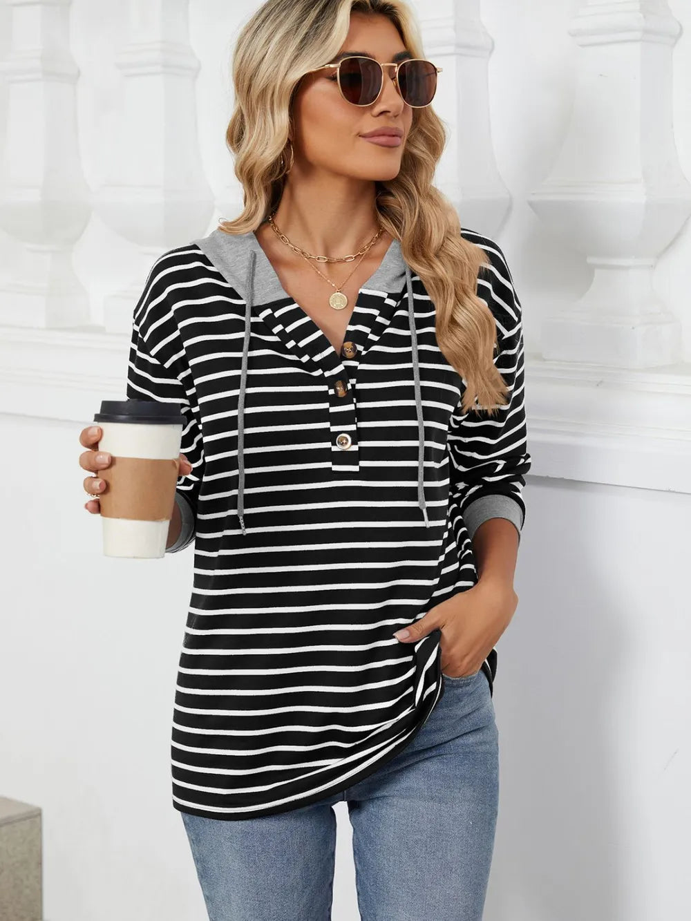 Drawstring Striped Long Sleeve Hoodie - Trendsi | Lola Mariee