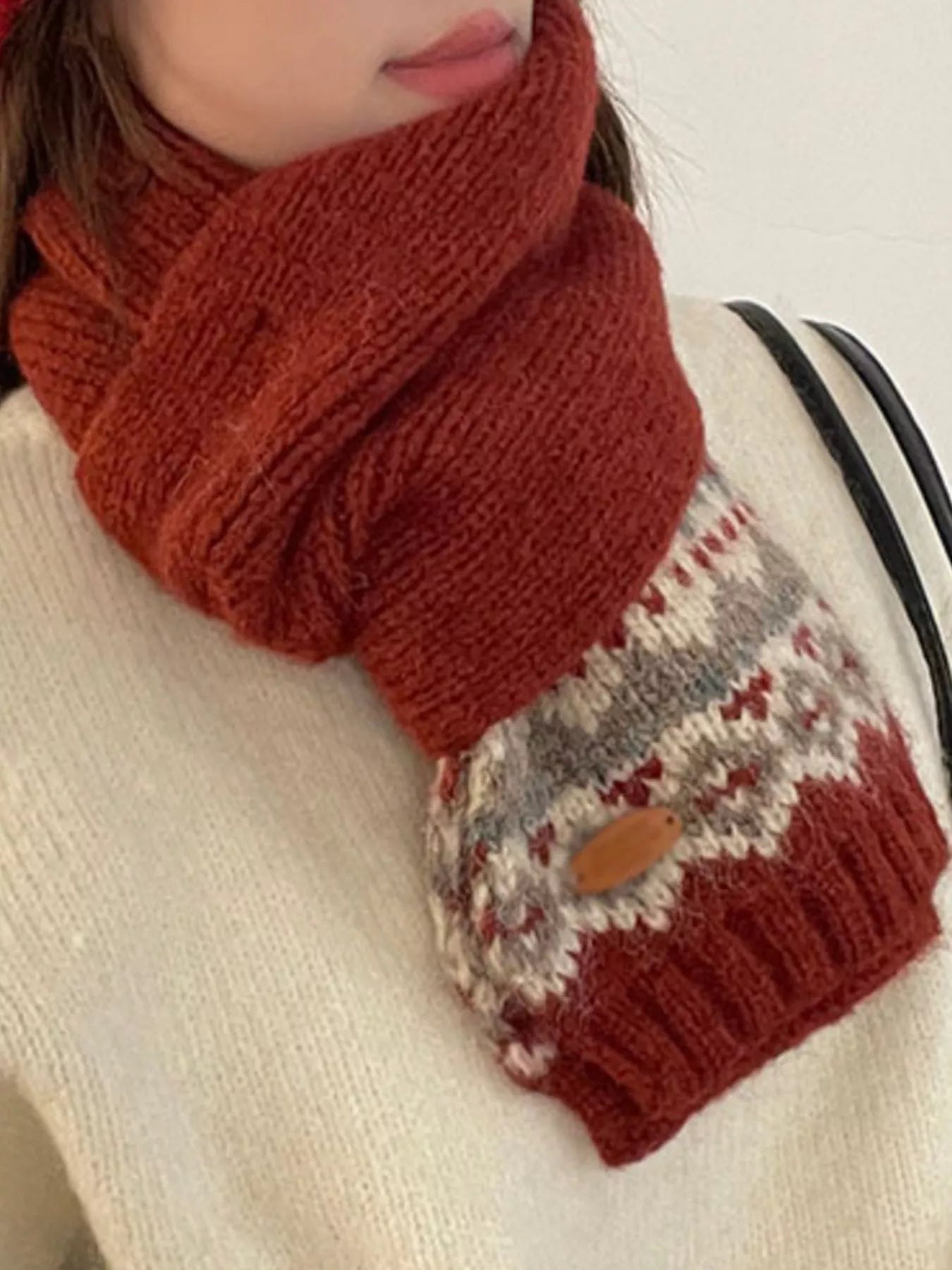 Nordic Pattern Knitted Winter Scarf – view 8 | Lola Mariee