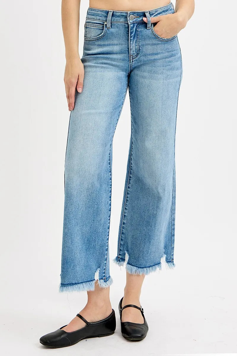 RISEN Full Size Mid Rise Crop Wide Leg Jeans Plus Size - women's top at Lola Mariee boutique