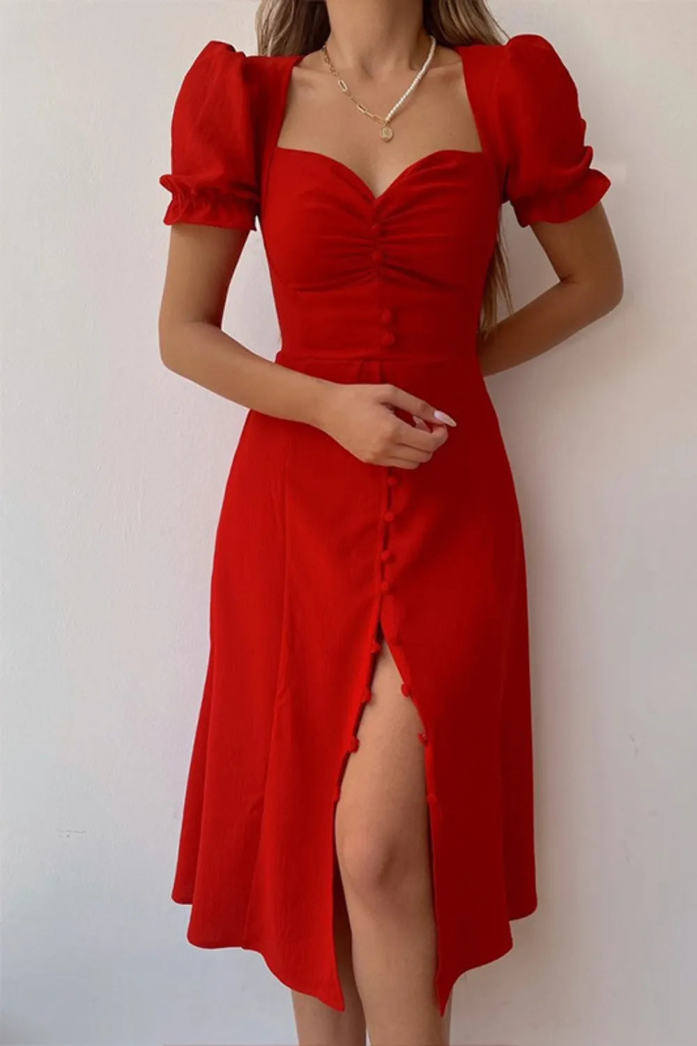 Sweetheart Neck Short Sleeve Dress – view 10 | Lola Mariee