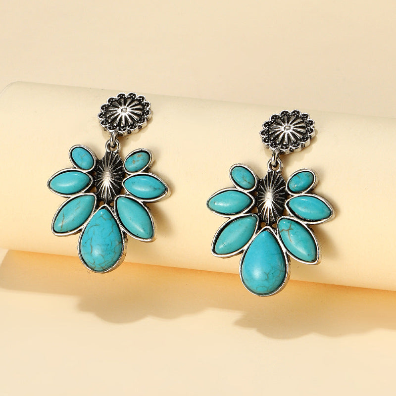 Artificial Turquoise Flower Earrings – view 5 | Lola Mariee