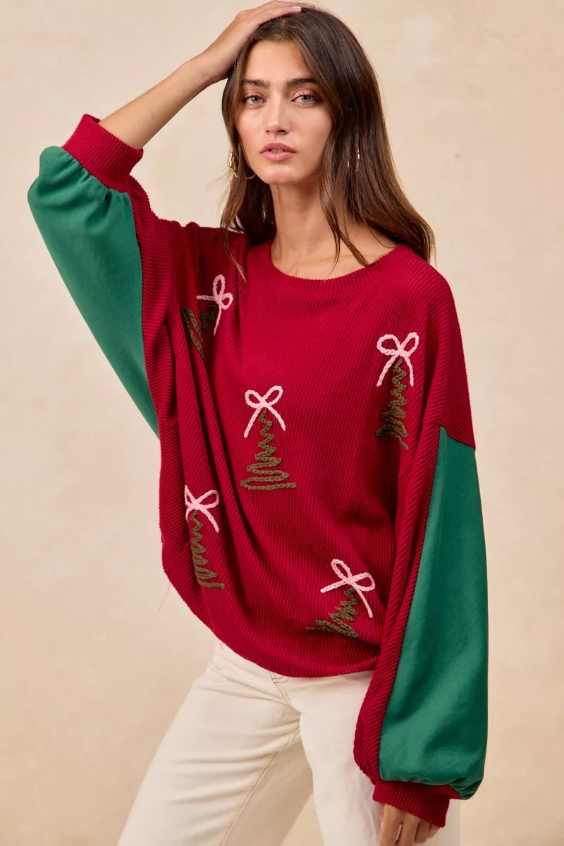 BiBi Christmas Theme Tree Embroidered Sweater - Trendsi | Lola Mariee
