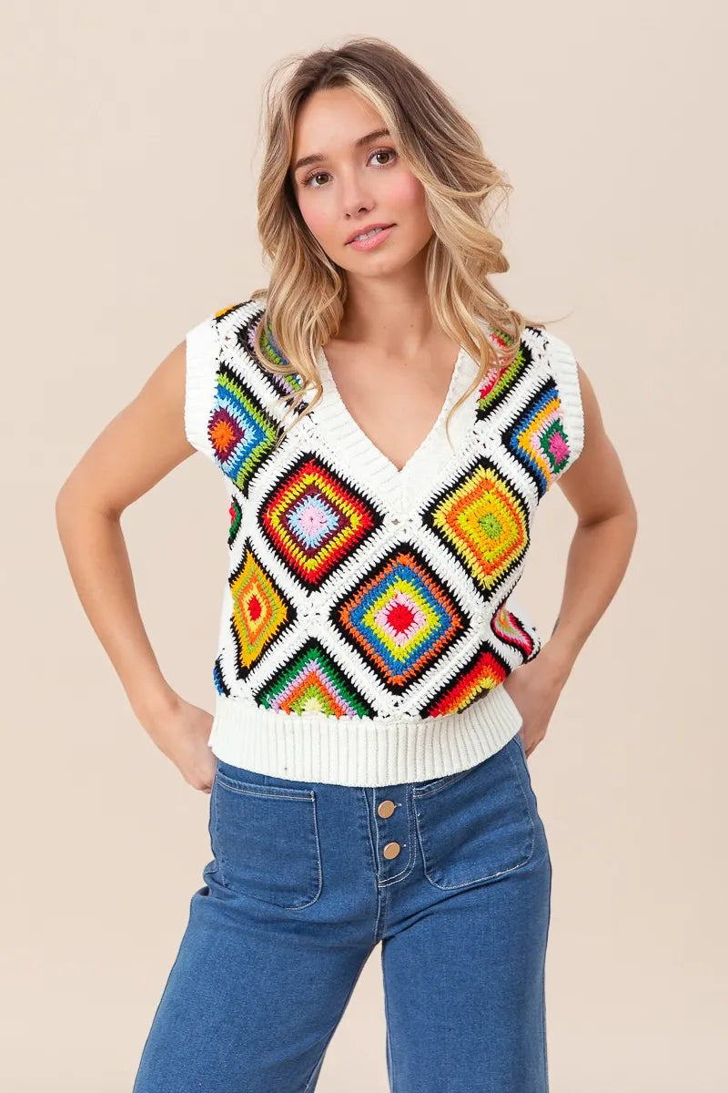 BiBi Diamond Granny Square Sweater Vest - Trendsi | Lola Mariee