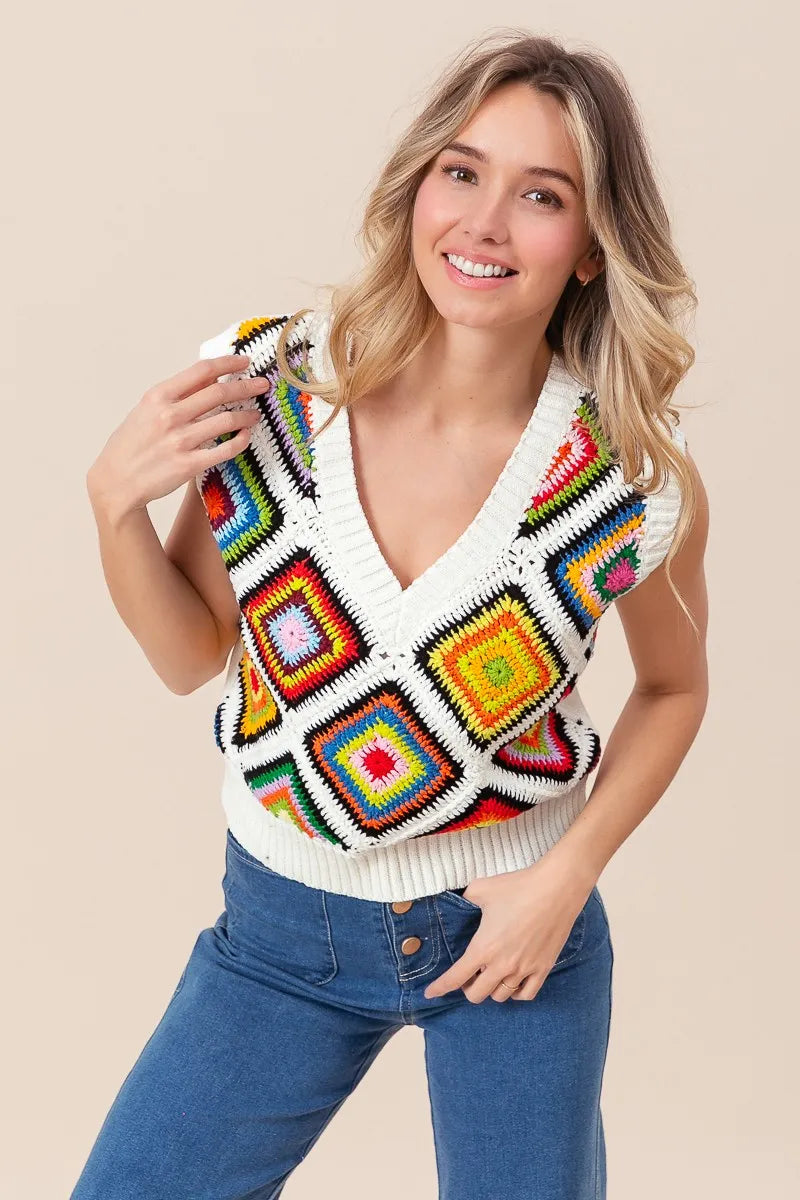 BiBi Diamond Granny Square Sweater Vest - Trendsi | Lola Mariee