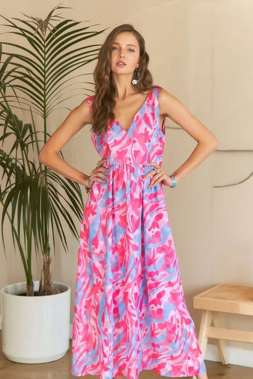 ADORA Abstract Floral V-Neck Maxi Dress – view 2 | Lola Mariee