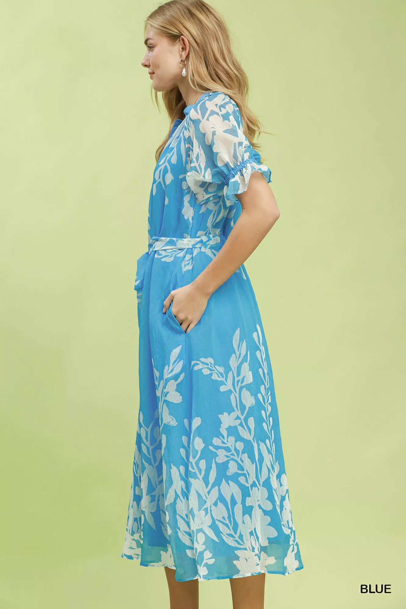 Umgee Floral Print Tie Waist Midi Dress with Side Pockets - Trendsi | Lola Mariee