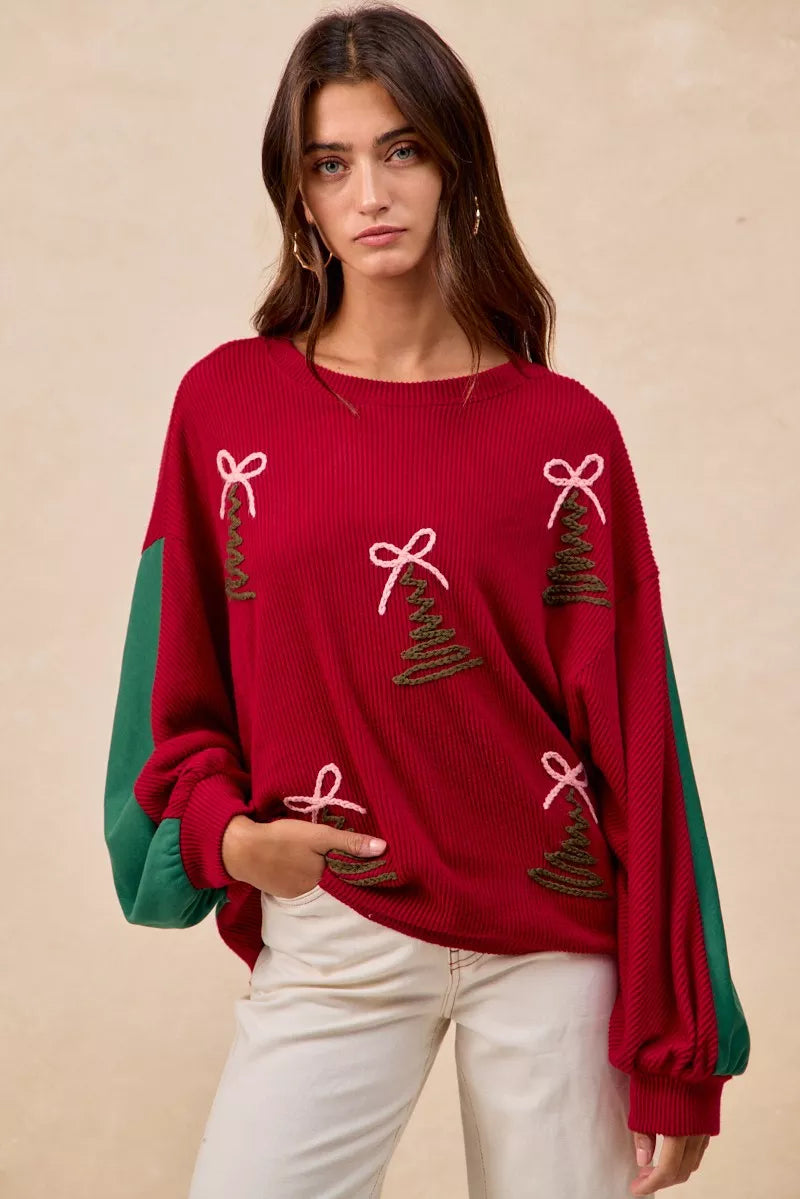 BiBi Christmas Theme Tree Embroidered Sweater - Trendsi | Lola Mariee