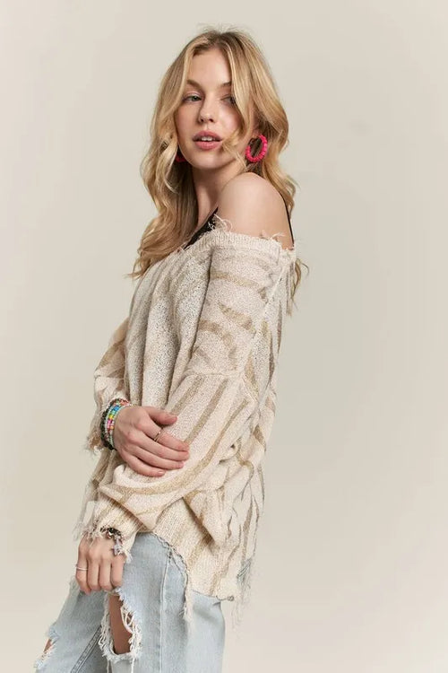 ADORA Frayed Zebra Knit Top – view 2 | Lola Mariee
