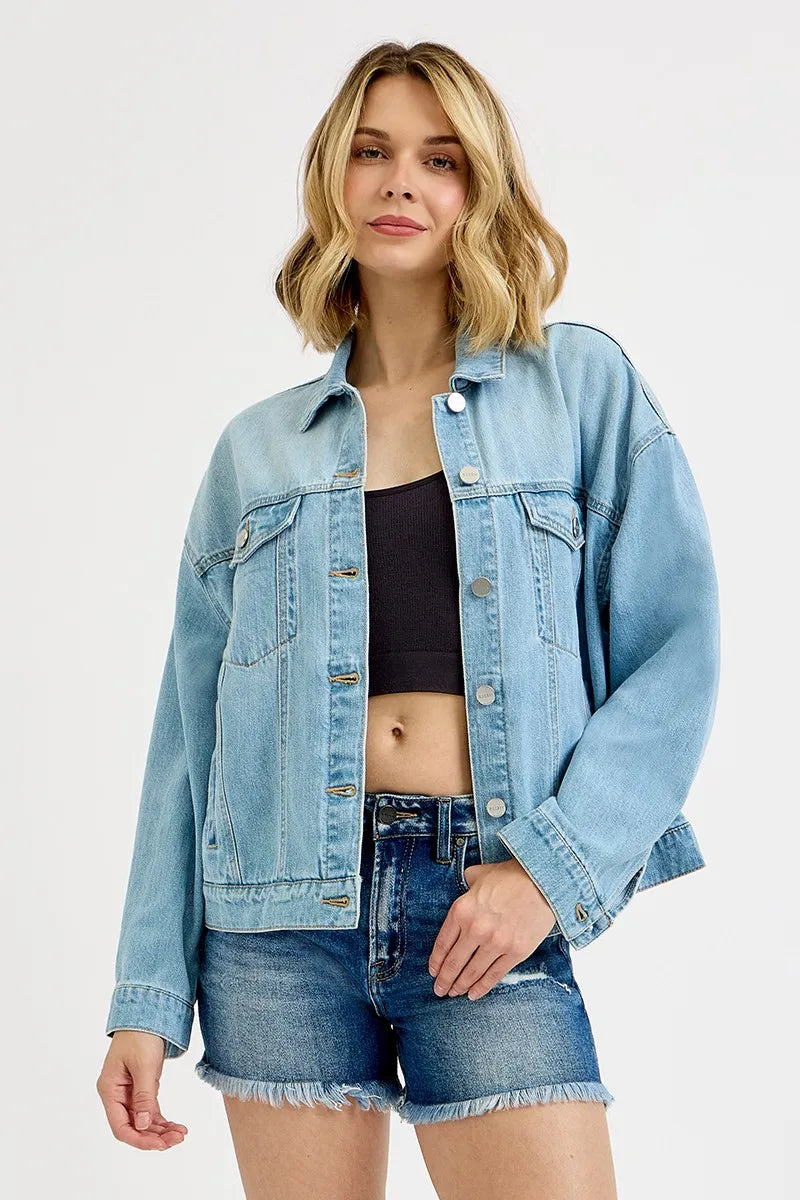 RISEN Washed Dropped Shoulder Denim Jacket - women's jacket at Lola Mariee boutique