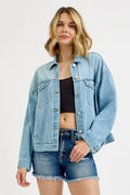 RISEN Washed Dropped Shoulder Denim Jacket - women's jacket at Lola Mariee boutique