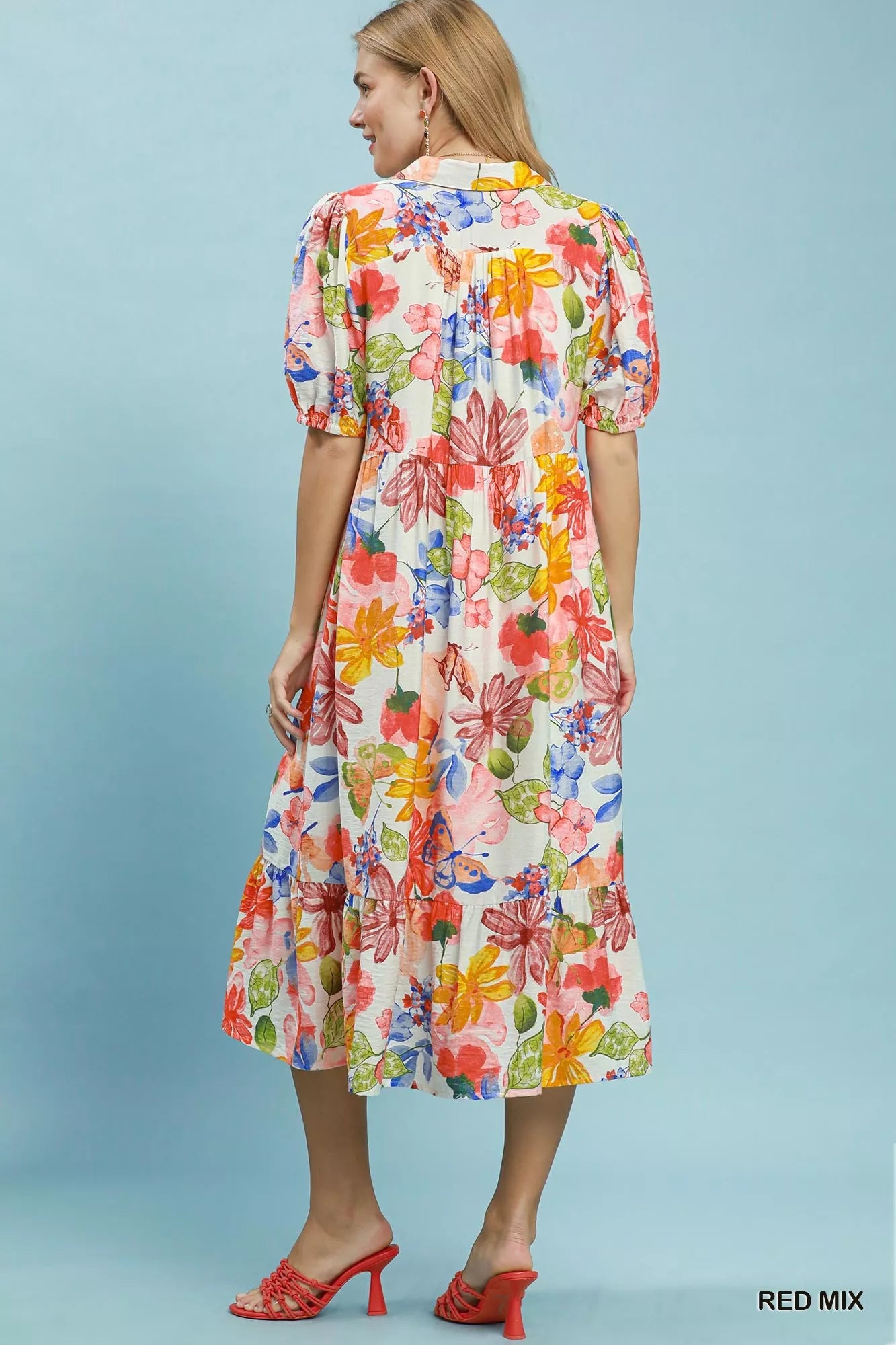 Umgee Watercolor Floral Tiered Midi Dress - Trendsi | Lola Mariee