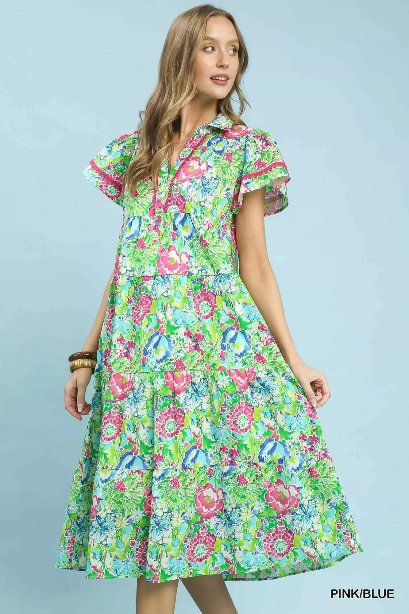 Umgee Bold Mixed Floral Tiered Midi Dress - Trendsi | Lola Mariee