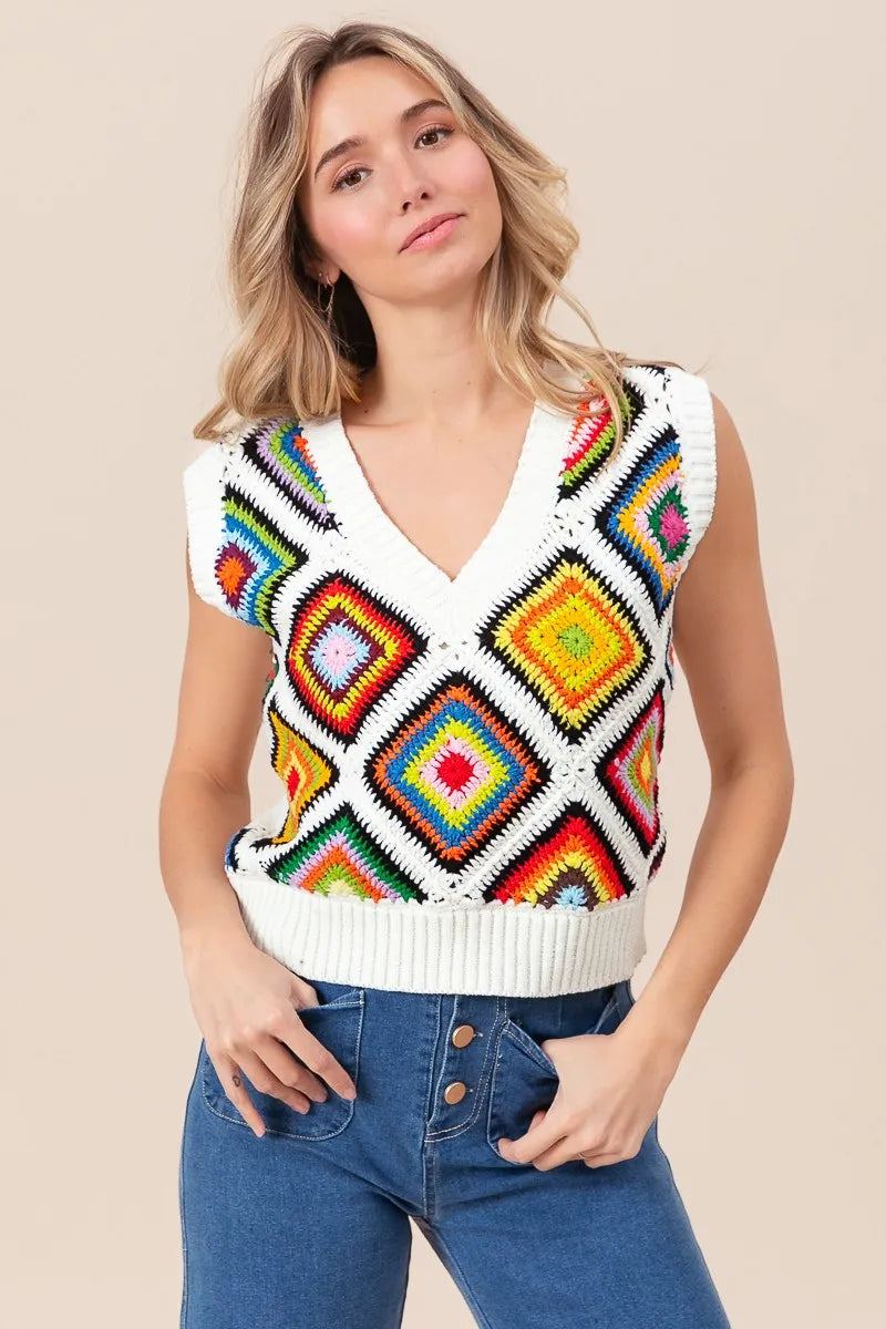 BiBi Diamond Granny Square Sweater Vest - Trendsi | Lola Mariee