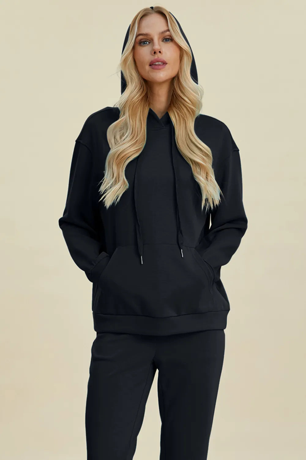 Basic Bae Full Size Air Scuba Drawstring Long Sleeve Hoodie with Kangaroo Pocket – view 4 | Lola Mariee