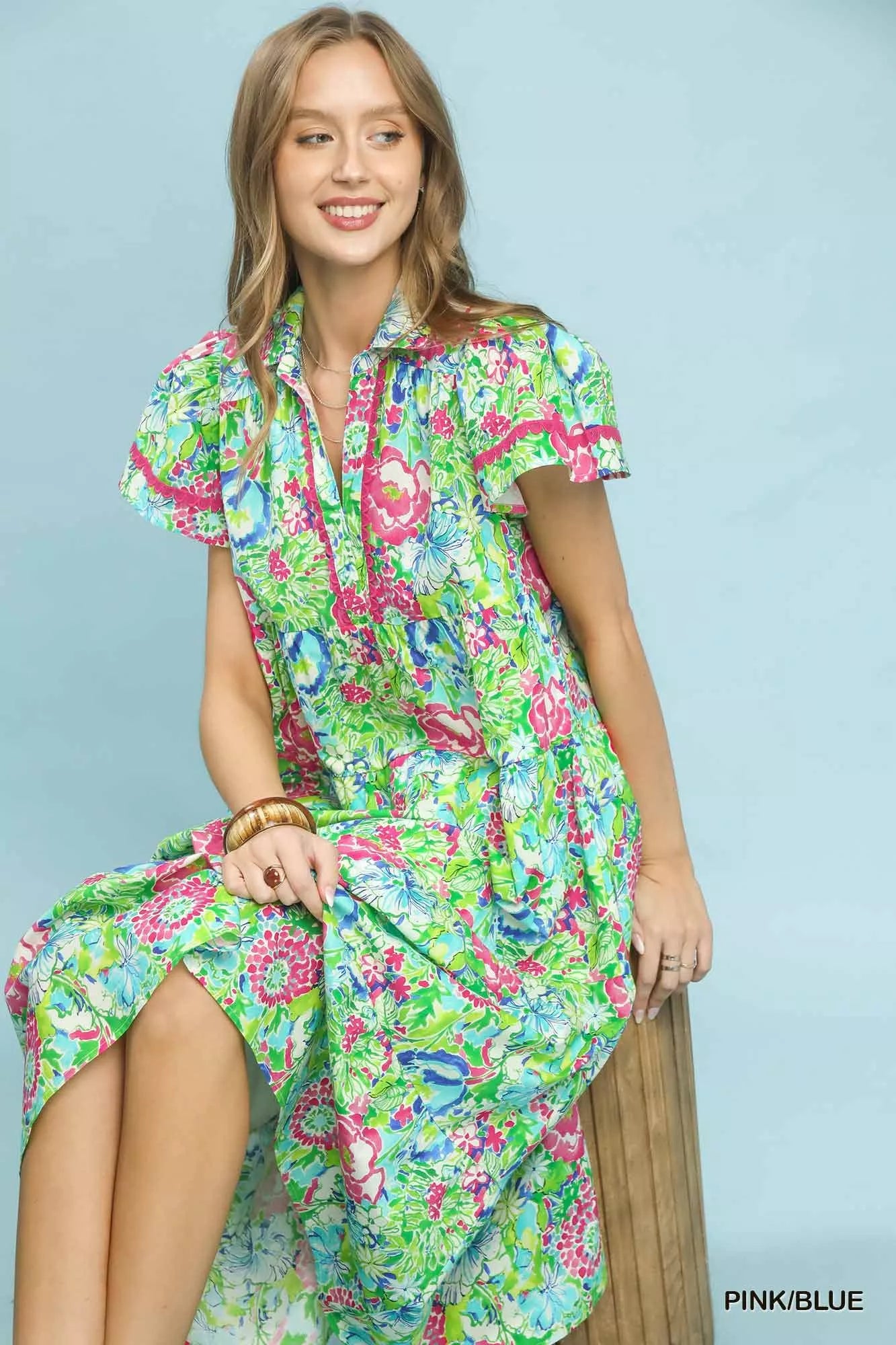 Umgee Bold Mixed Floral Tiered Midi Dress - Trendsi | Lola Mariee
