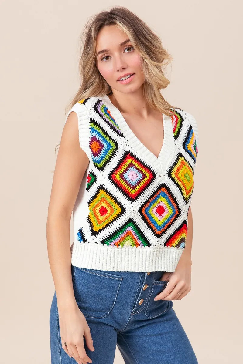 BiBi Diamond Granny Square Sweater Vest - Trendsi | Lola Mariee