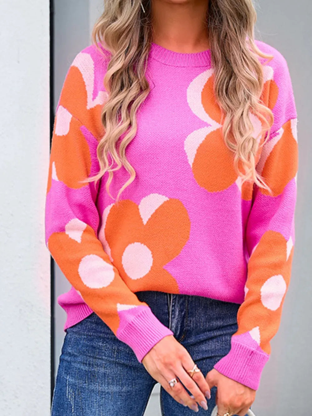 Angel Wings Flower Round Neck Long Sleeve Sweater – view 7 | Lola Mariee