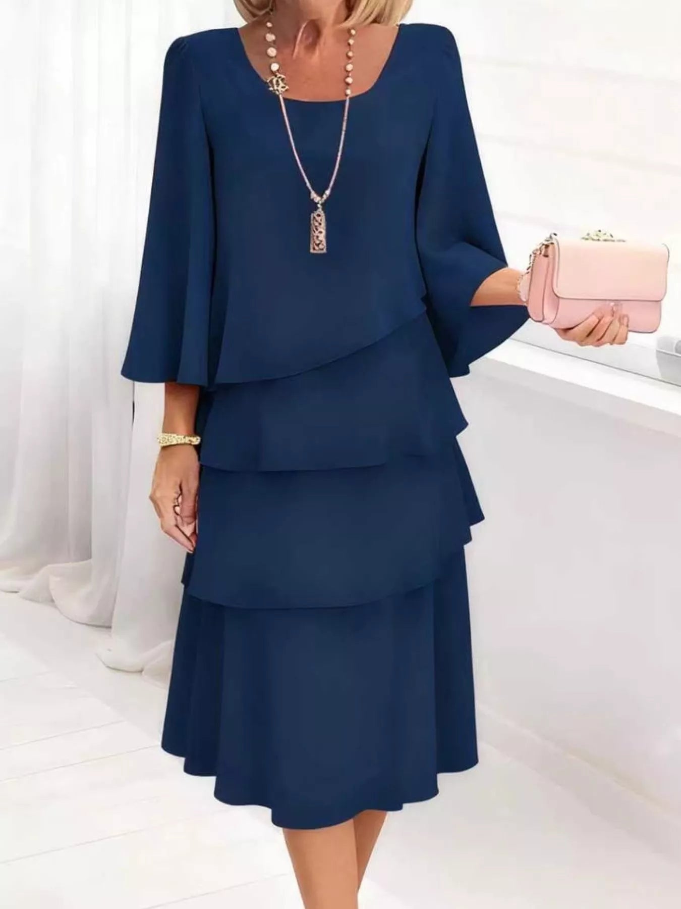 Full Size Ruffled Layered 3/4 Sleeve Dress Plus Size – view 10 | Lola Mariee